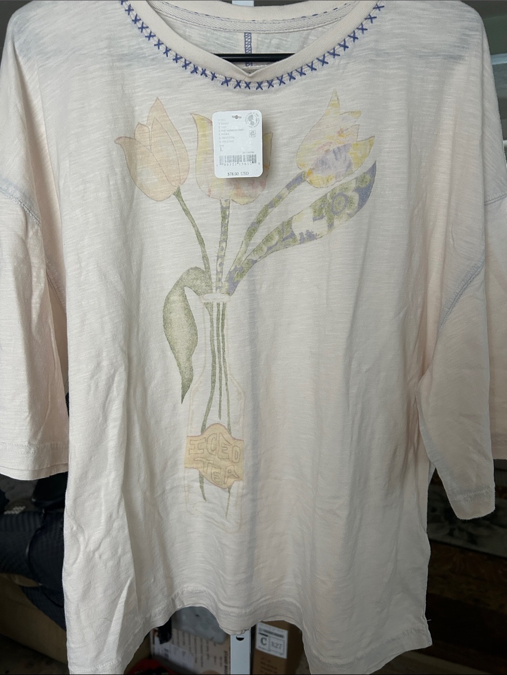 Free People “In the Spring “ T Shirt in Ivory with tulip graphics